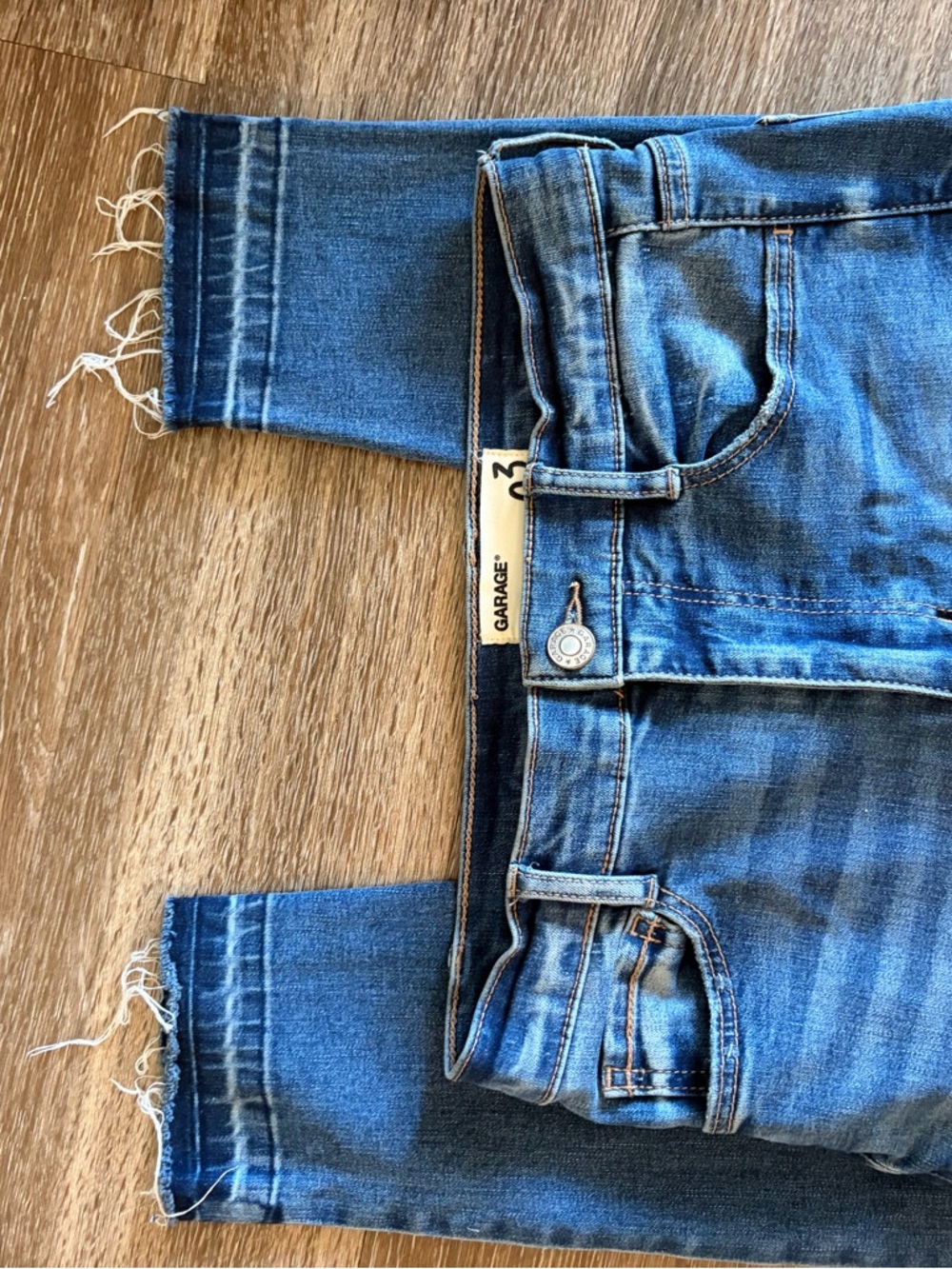 Garage Blue Skinny Jeans with Frayed Hem